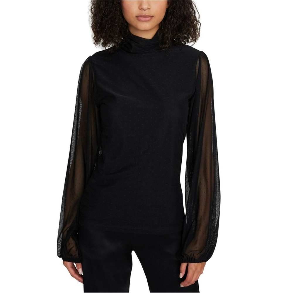 Evereve x Sanctuary Spot The Signs Mesh Blouse Black M Preppy Office Chic New